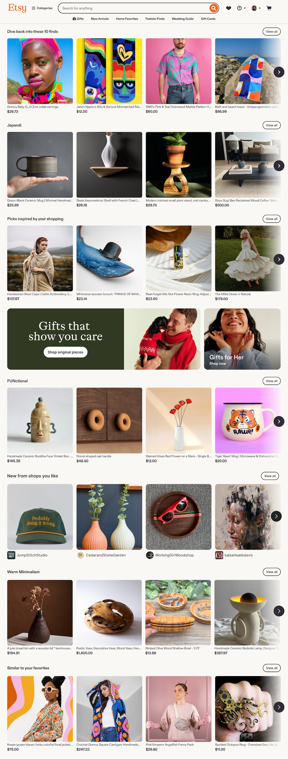 Etsy homepage, today